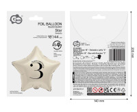 Balon foliowy 18" Gwiazda z cyfrą 3 kremowy FG-BGM3 GoDan